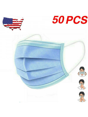 50PCS Disposable Face shield mask Surgical Medical Dental Industrial 3Ply EarLoop US