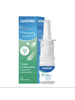 Sanorin nasal spray with with menthol and eucalyptus 0.1% 10ml. 